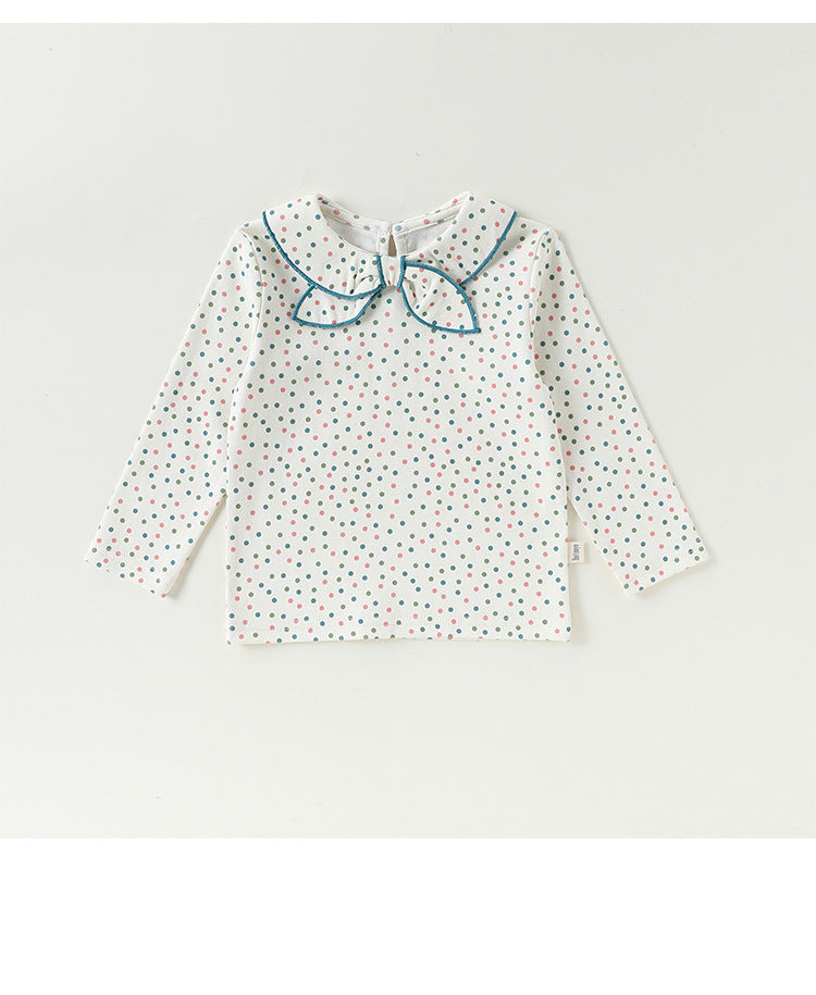 Bow Collar Printed T-Shirt リボン襟 長袖Tシャツ【mh0012345】 Beitaoya