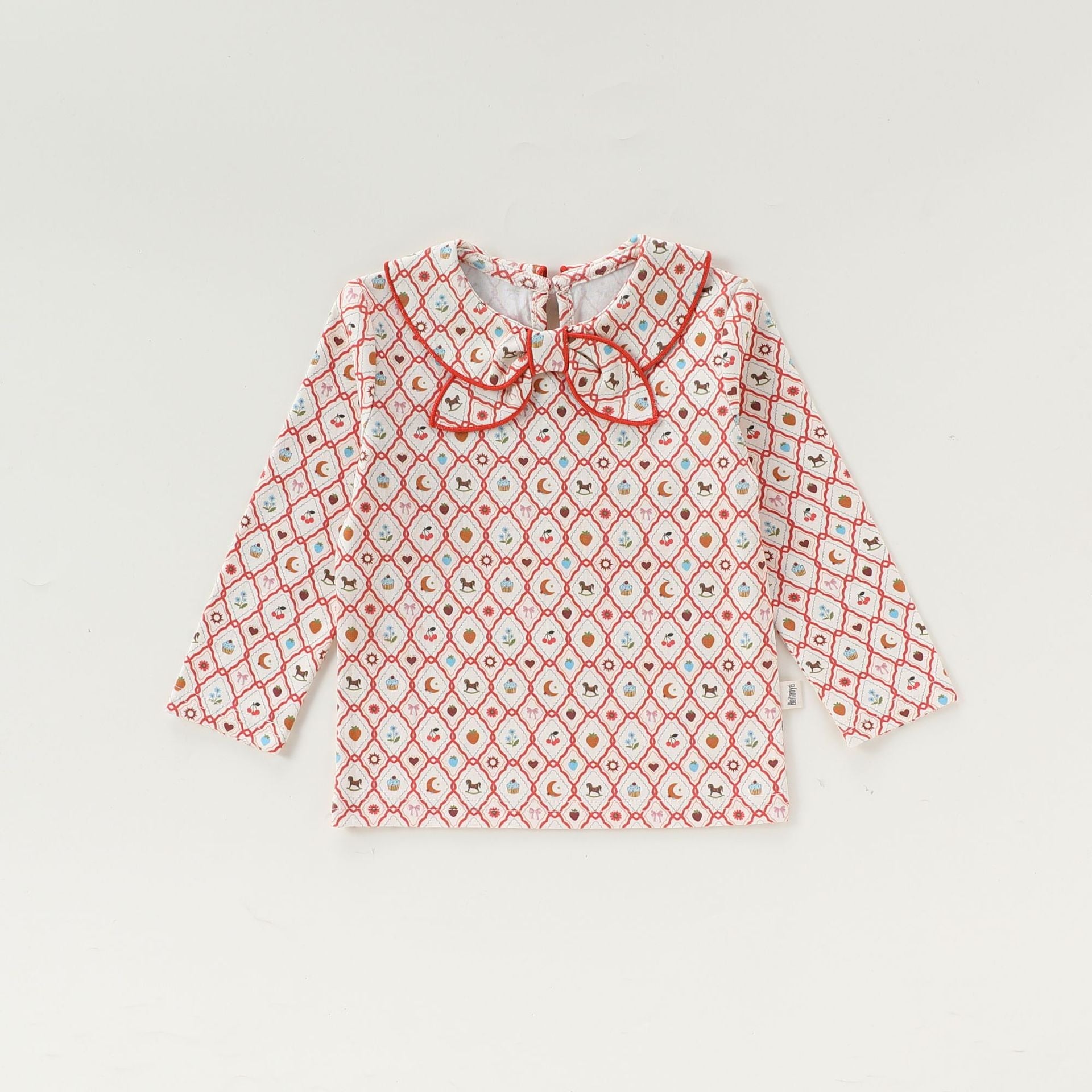 Bow Collar Printed T-Shirt リボン襟 長袖Tシャツ【mh0012345】 mamahalo shop