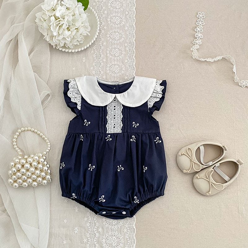 Bow Embroidery Ruffle Romper Dress ラッフル ロンパース ワンピース【mh0013161】 Aeg babyi 半袖ロンパース