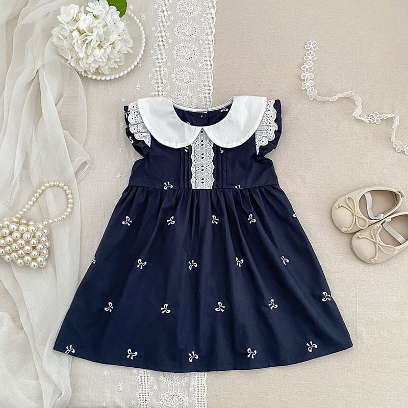 Bow Embroidery Ruffle Romper Dress ラッフル ロンパース ワンピース【mh0013161】 Aeg babyi 半袖ロンパース