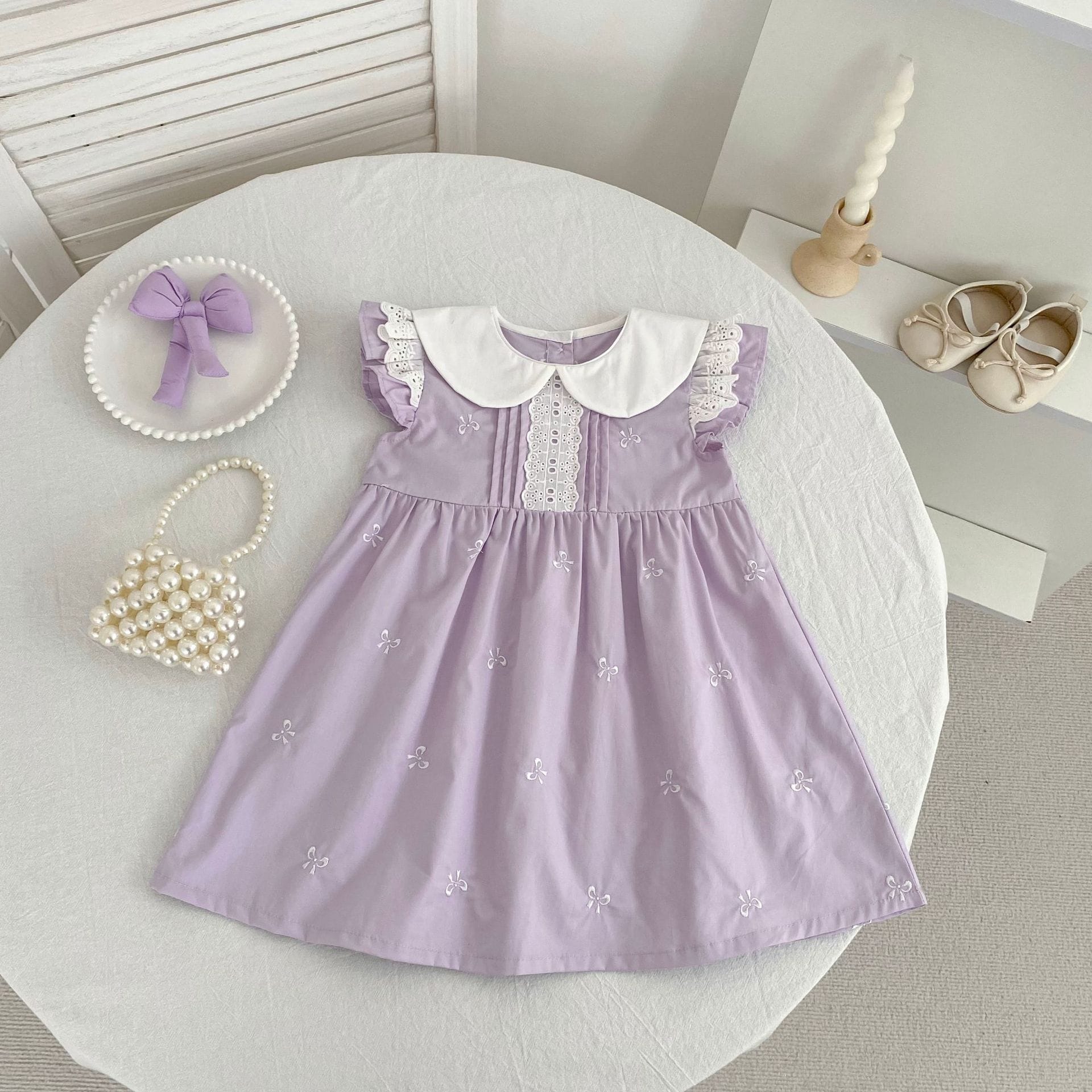 Bow Embroidery Ruffle Romper Dress ラッフル ロンパース ワンピース【mh0013161】 Aeg babyi 半袖ロンパース