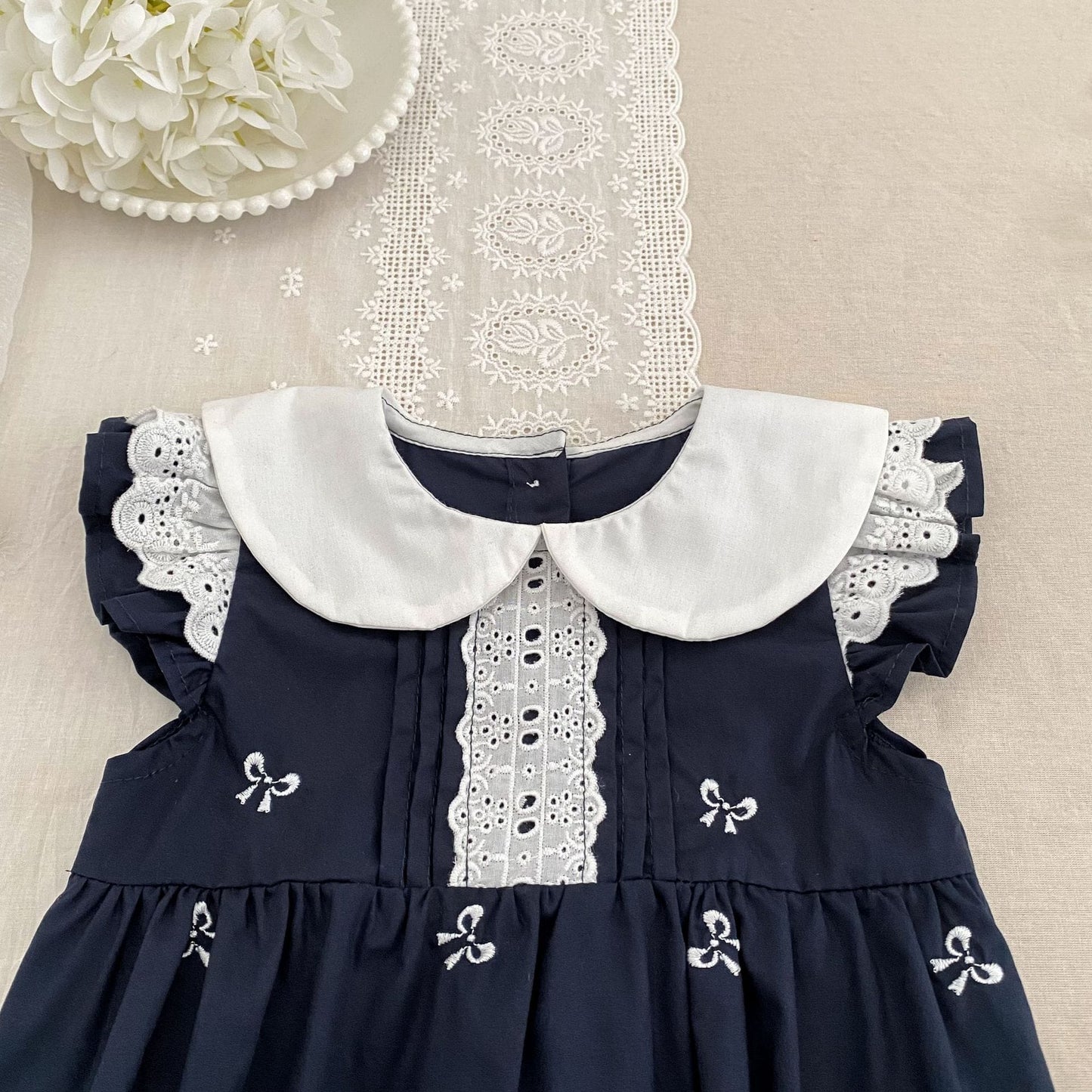 Bow Embroidery Ruffle Romper Dress ラッフル ロンパース ワンピース【mh0013161】 Aeg babyi 半袖ロンパース