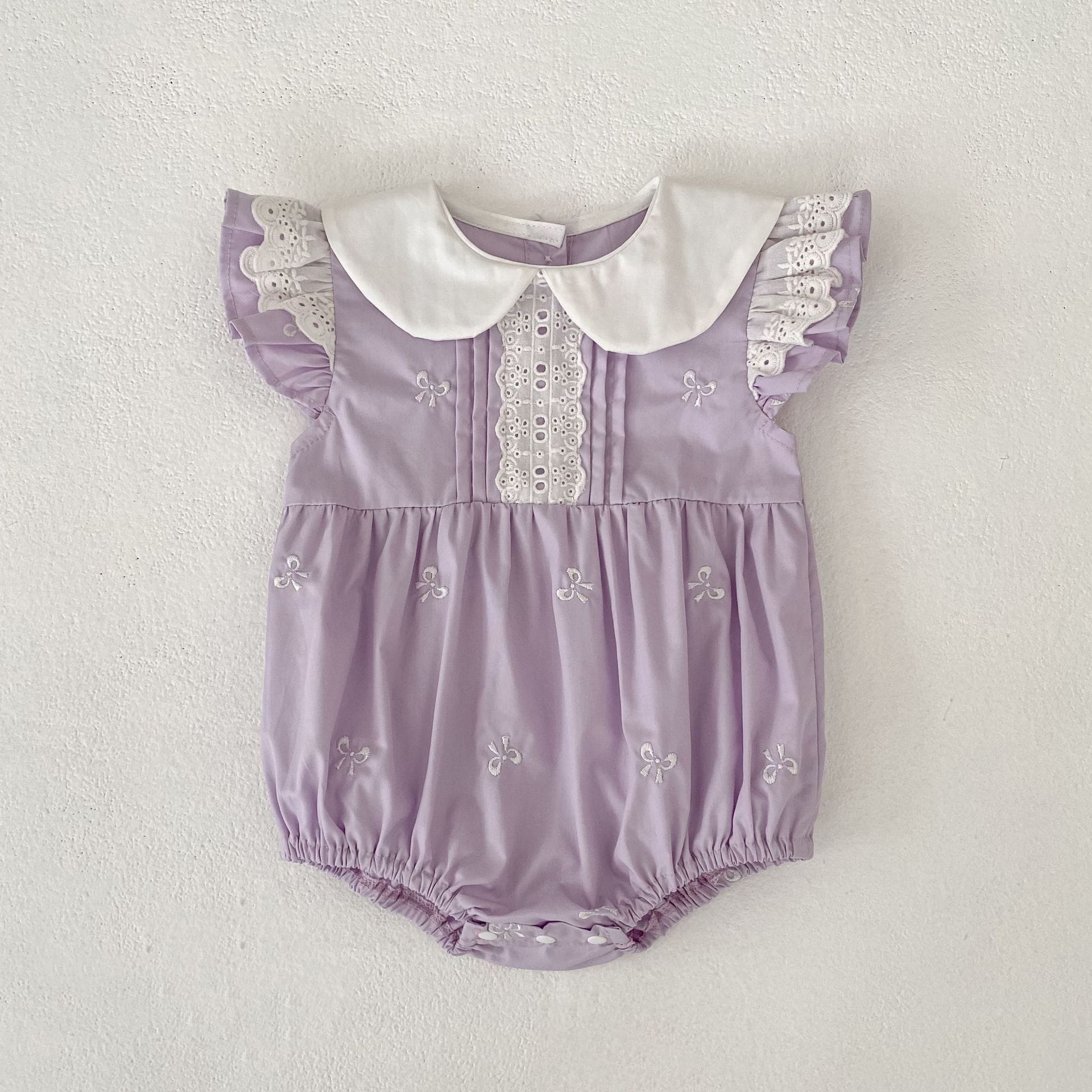 Bow Embroidery Ruffle Romper Dress ラッフル ロンパース ワンピース【mh0013161】 Aeg babyi 半袖ロンパース