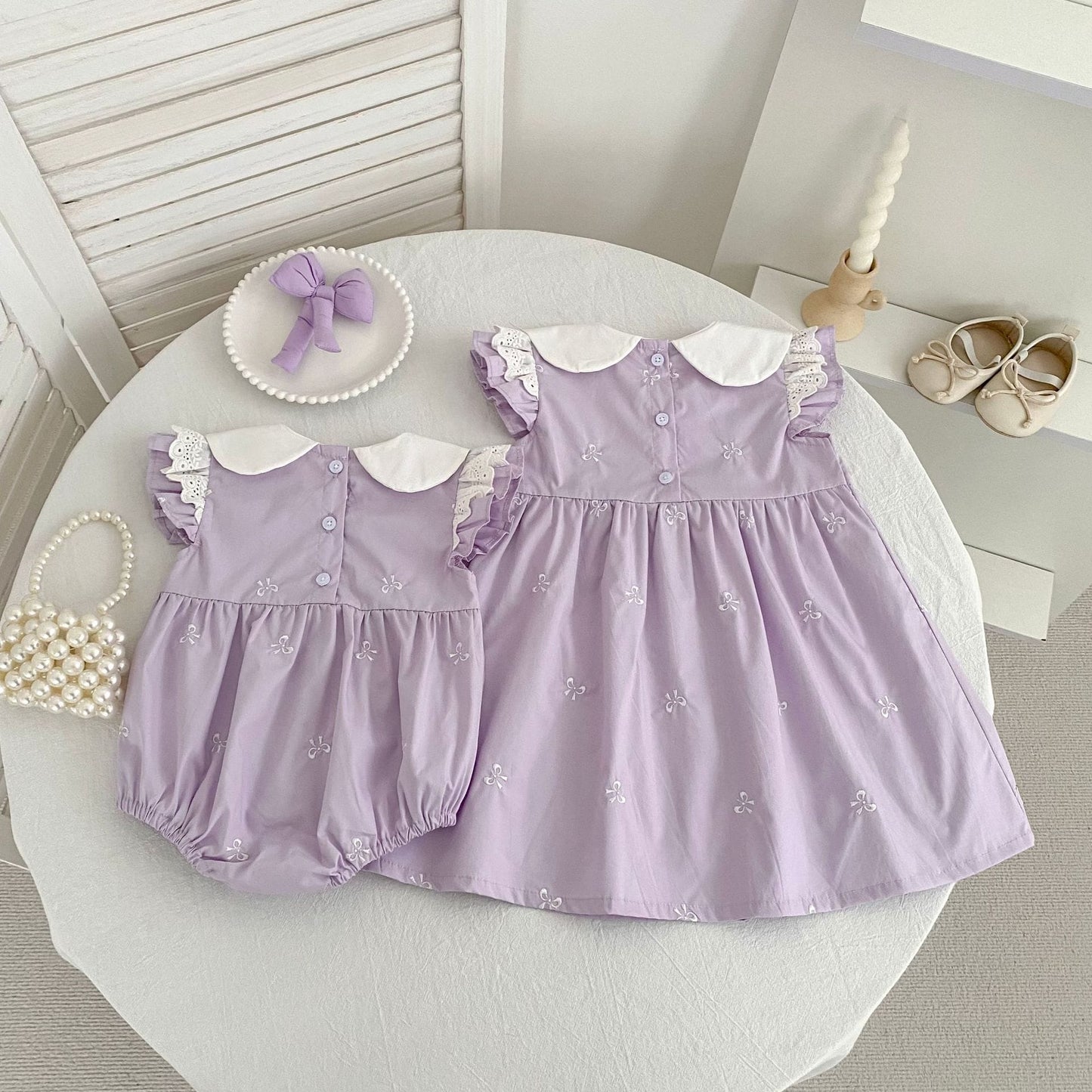 Bow Embroidery Ruffle Romper Dress ラッフル ロンパース ワンピース【mh0013161】 Aeg babyi 半袖ロンパース