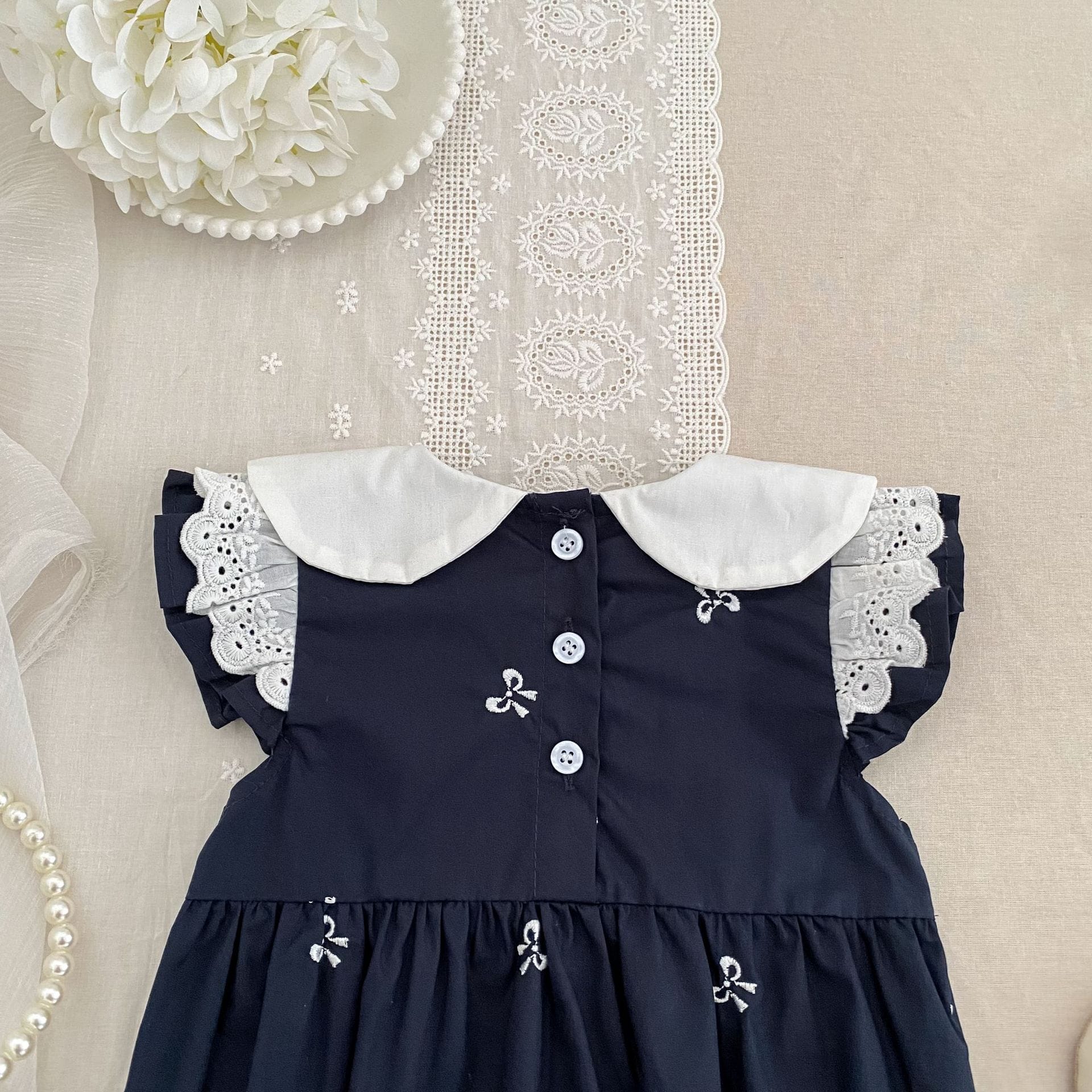 Bow Embroidery Ruffle Romper Dress ラッフル ロンパース ワンピース【mh0013161】 Aeg babyi 半袖ロンパース