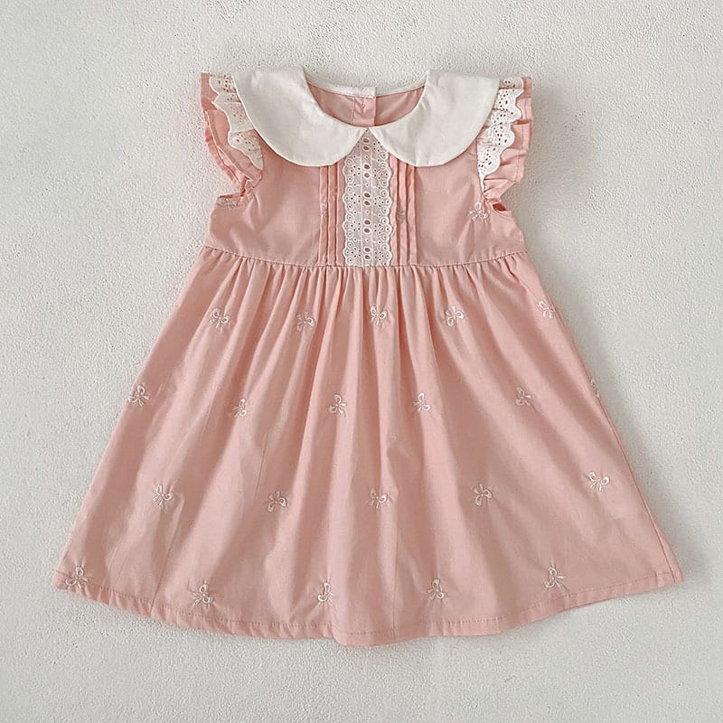 Bow Embroidery Ruffle Romper Dress ラッフル ロンパース ワンピース【mh0013161】 Pink Dress / 90cm Aeg babyi 半袖ロンパース