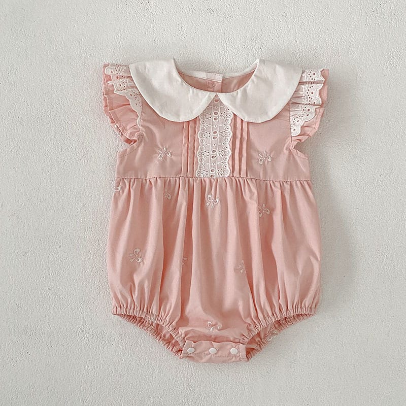 Bow Embroidery Ruffle Romper Dress ラッフル ロンパース ワンピース【mh0013161】 Pink Rompers / 66cm Aeg babyi 半袖ロンパース
