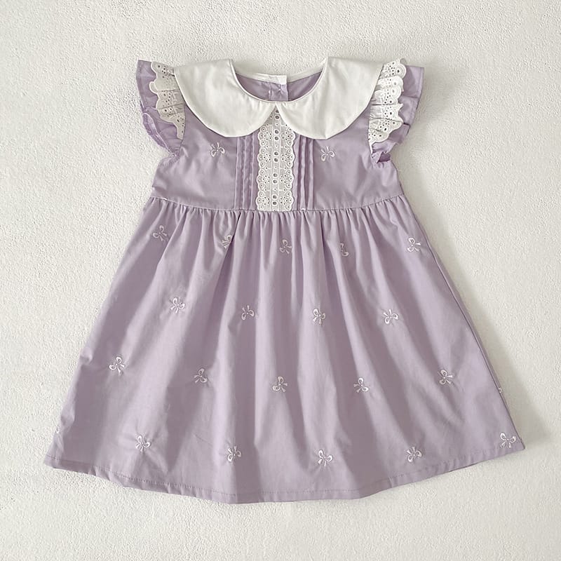 Bow Embroidery Ruffle Romper Dress ラッフル ロンパース ワンピース【mh0013161】 Purple Dress / 90cm Aeg babyi 半袖ロンパース