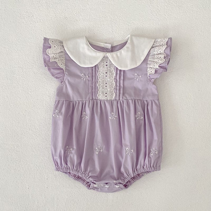 Bow Embroidery Ruffle Romper Dress ラッフル ロンパース ワンピース【mh0013161】 Purple Rompers / 66cm Aeg babyi 半袖ロンパース