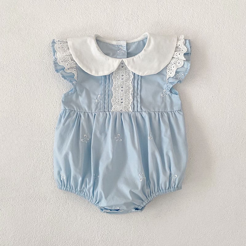 Bow Embroidery Ruffle Romper Dress ラッフル ロンパース ワンピース【mh0013161】 Sky Blue Rompers / 66cm Aeg babyi 半袖ロンパース