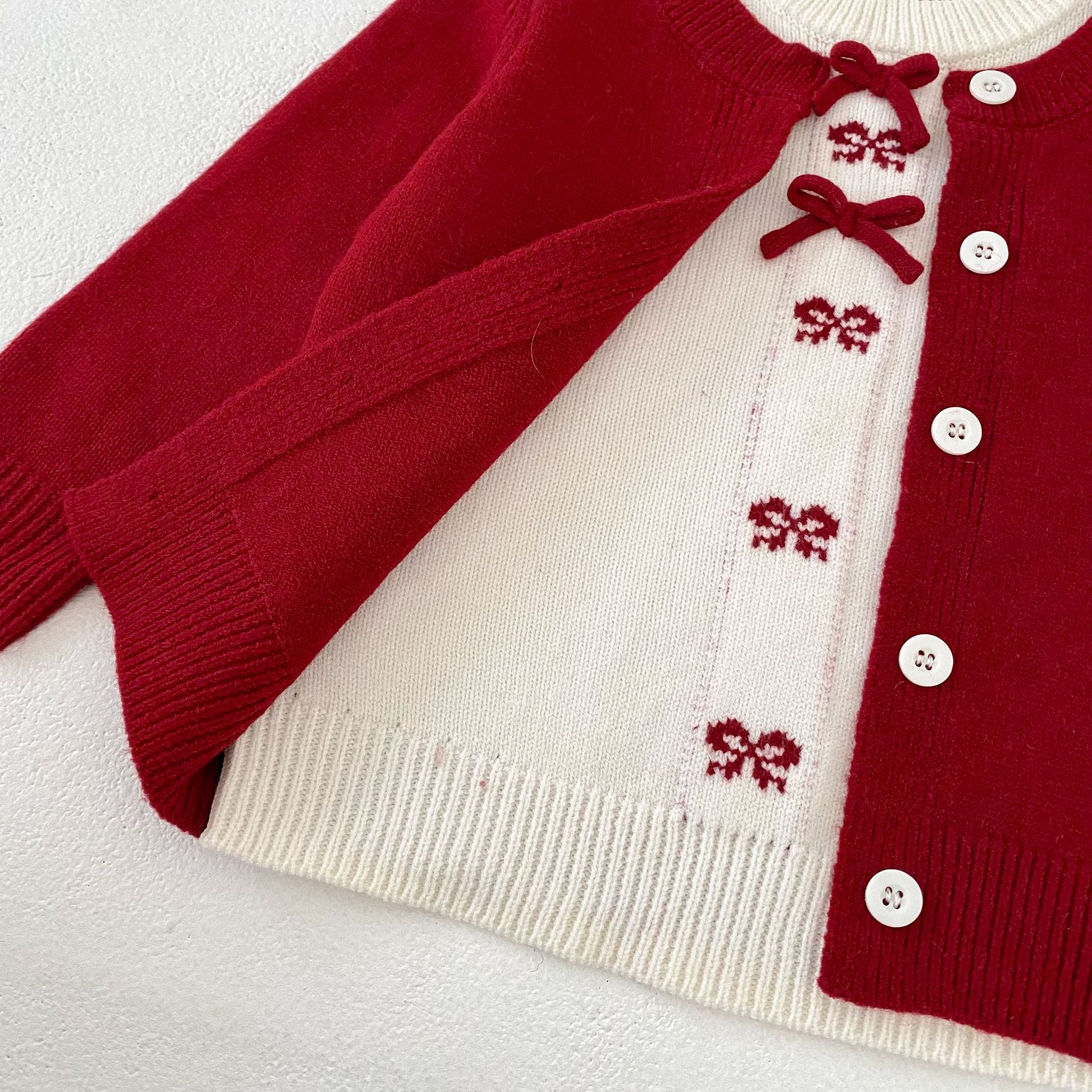 Bow Faux Two-Piece Knit Cardigan リボン ドッキング ニット カーディガン【mh0012405】 Engepapa