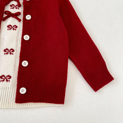 Bow Faux Two-Piece Knit Cardigan リボン ドッキング ニット カーディガン【mh0012405】 Engepapa