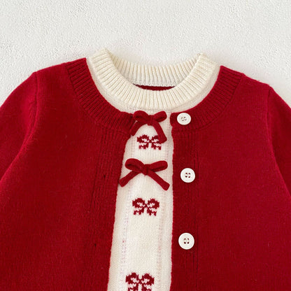 Bow Faux Two-Piece Knit Cardigan リボン ドッキング ニット カーディガン【mh0012405】 Engepapa