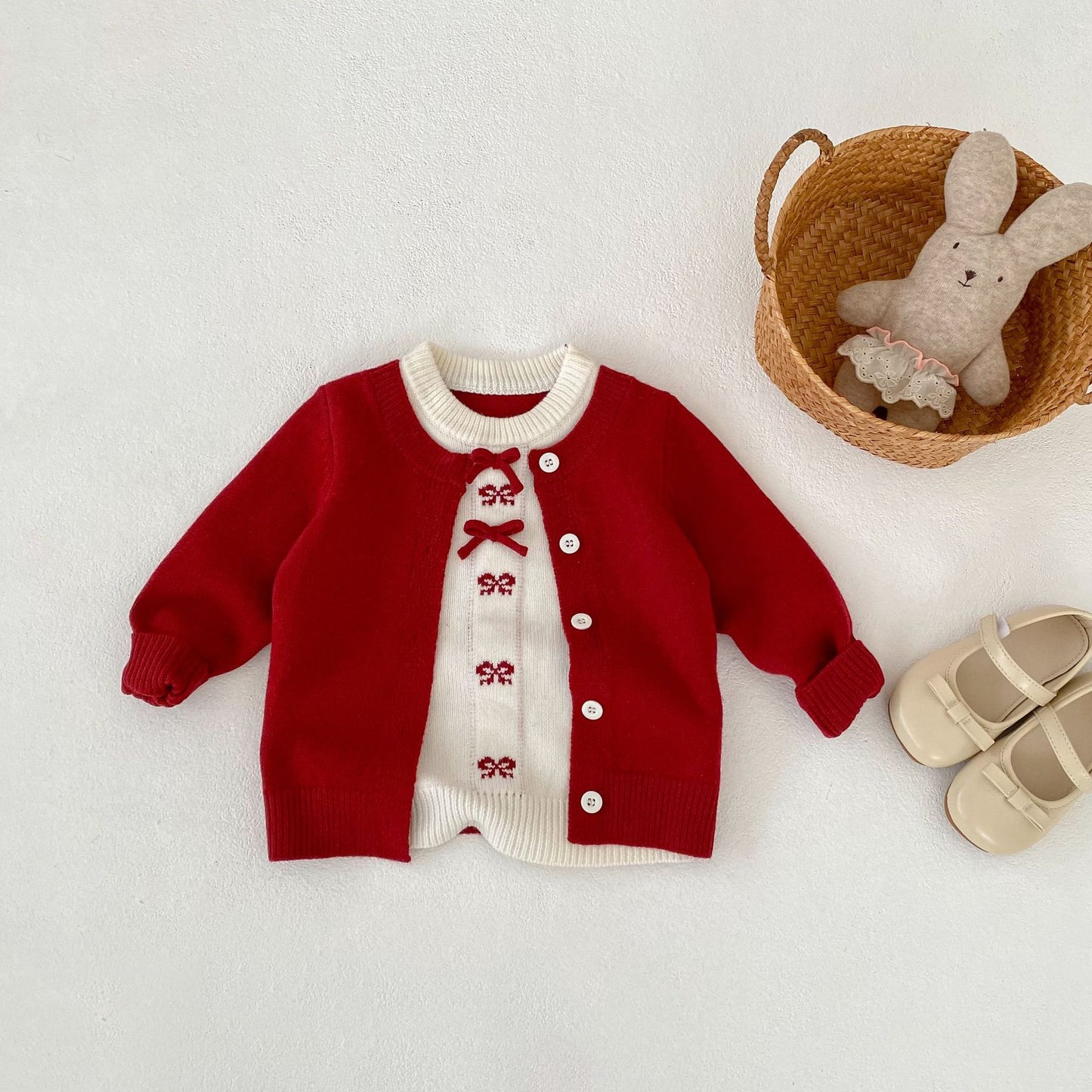 Bow Faux Two-Piece Knit Cardigan リボン ドッキング ニット カーディガン【mh0012405】 Engepapa