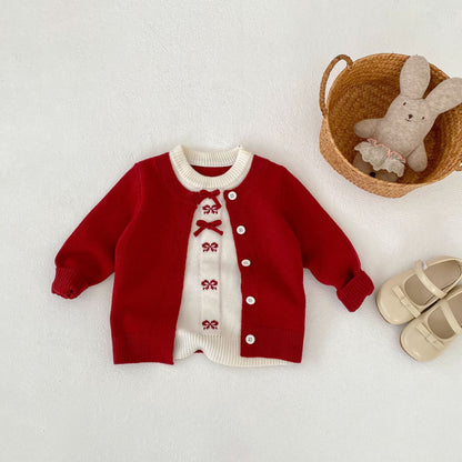 Bow Faux Two-Piece Knit Cardigan リボン ドッキング ニット カーディガン【mh0012405】 Engepapa