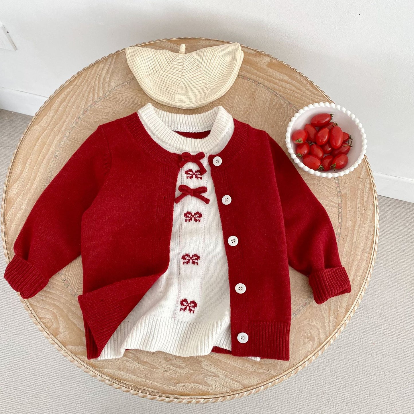 Bow Faux Two-Piece Knit Cardigan リボン ドッキング ニット カーディガン【mh0012405】 Engepapa