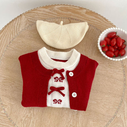 Bow Faux Two-Piece Knit Cardigan リボン ドッキング ニット カーディガン【mh0012405】 Engepapa