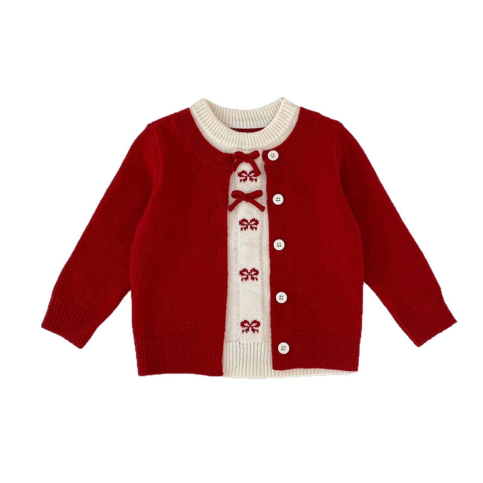 Bow Faux Two-Piece Knit Cardigan リボン ドッキング ニット カーディガン【mh0012405】 mamahalo shop