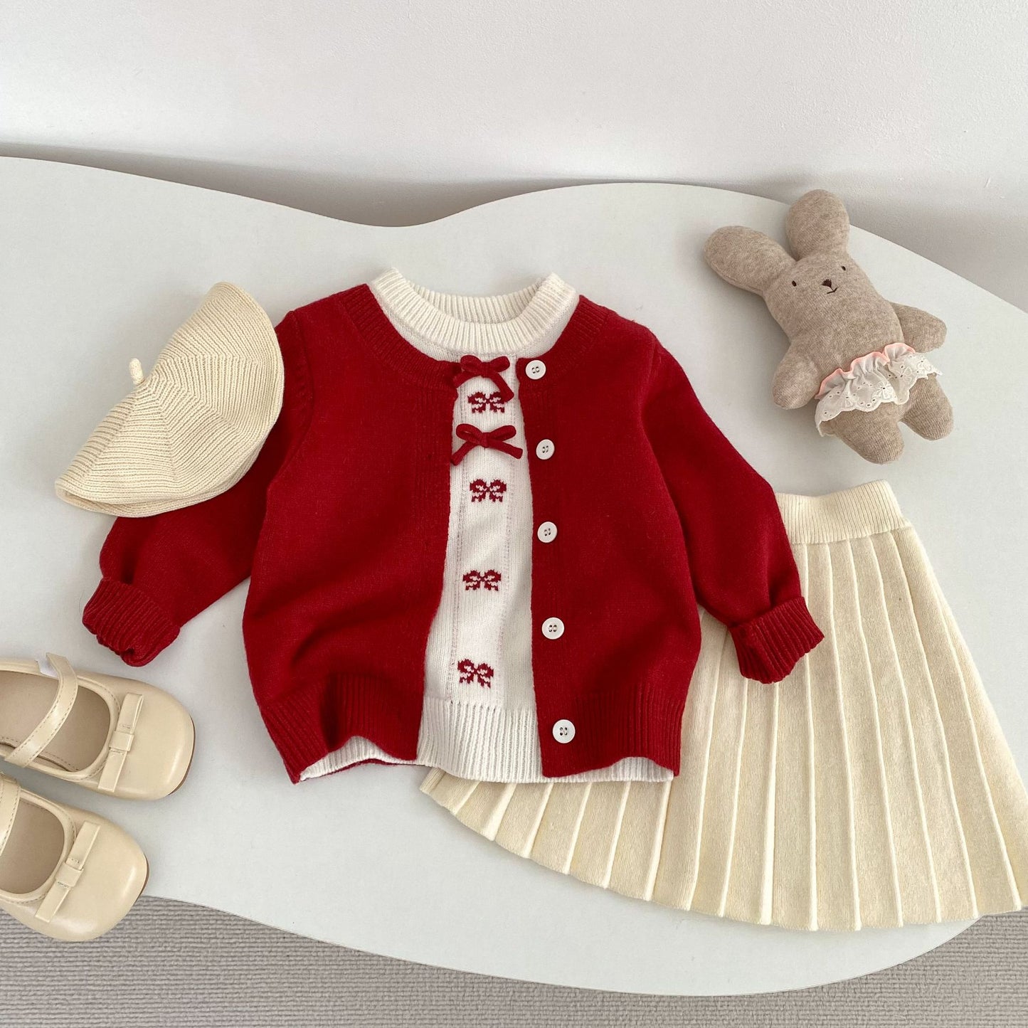 Bow Faux Two-Piece Knit Cardigan リボン ドッキング ニット カーディガン【mh0012405】 mamahalo shop