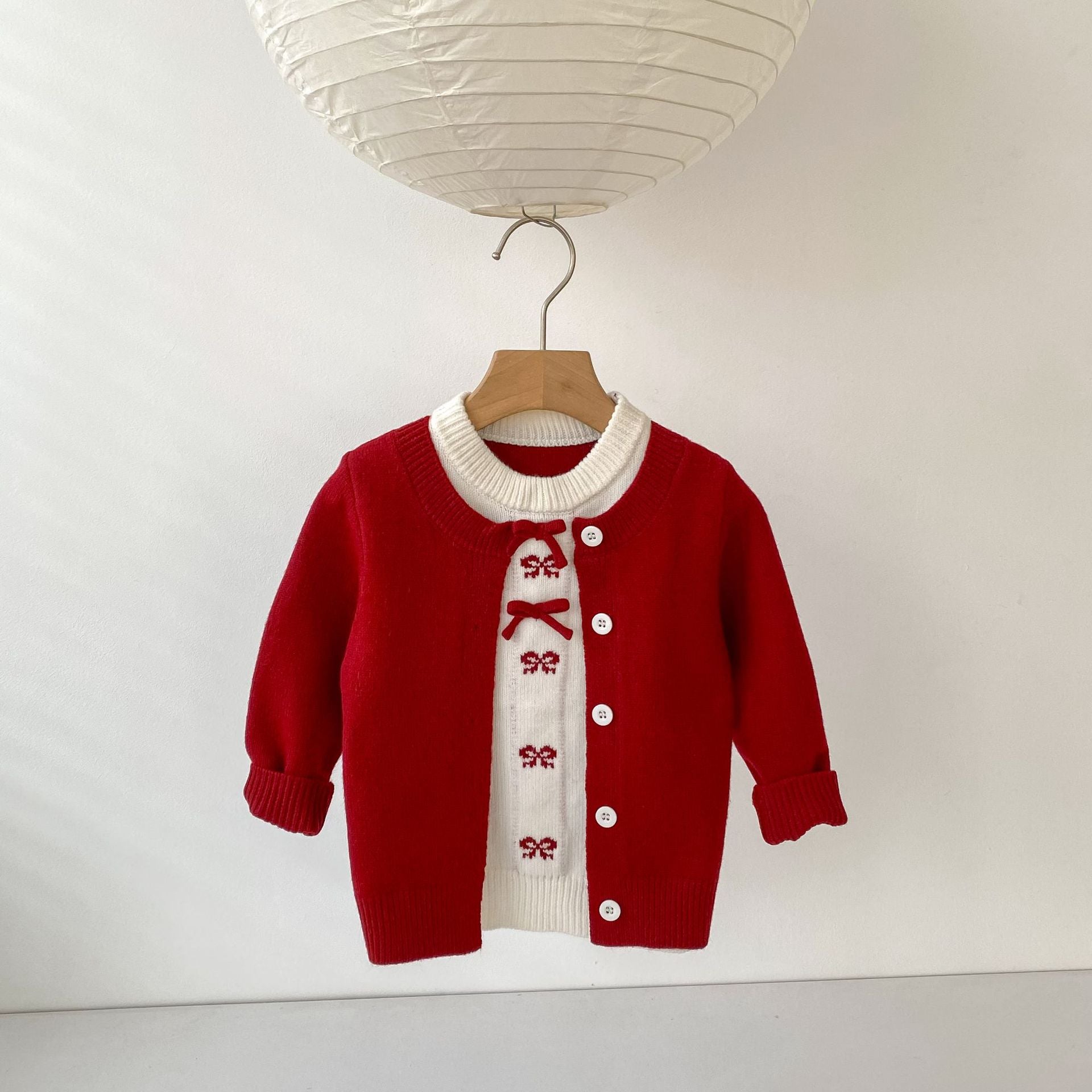 Bow Faux Two-Piece Knit Cardigan リボン ドッキング ニット カーディガン【mh0012405】 mamahalo shop