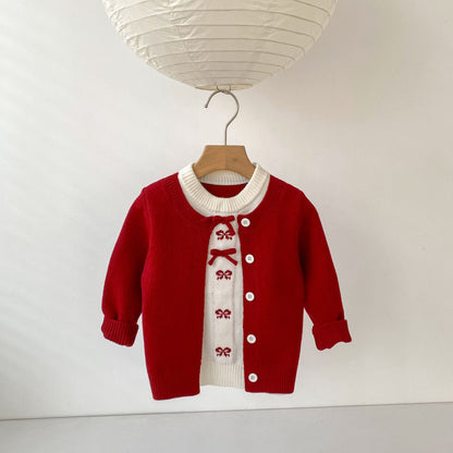 Bow Faux Two-Piece Knit Cardigan リボン ドッキング ニット カーディガン【mh0012405】 mamahalo shop