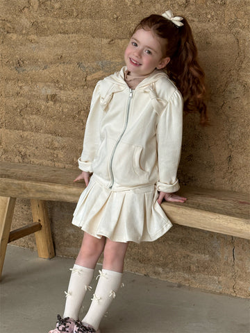 Bow Hoodie Skirt Set 立体リボン 長袖パーカー スカートセット【mh0012413】 90cm / creamy-white mamahalo shop