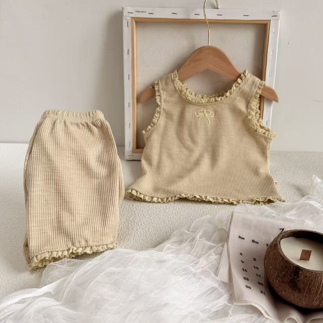 Bow Ribbon Ribbed Set ノースリーブTシャツ ショートパンツ【mh0012900】 yi nian ni ノースリーブセットアップ