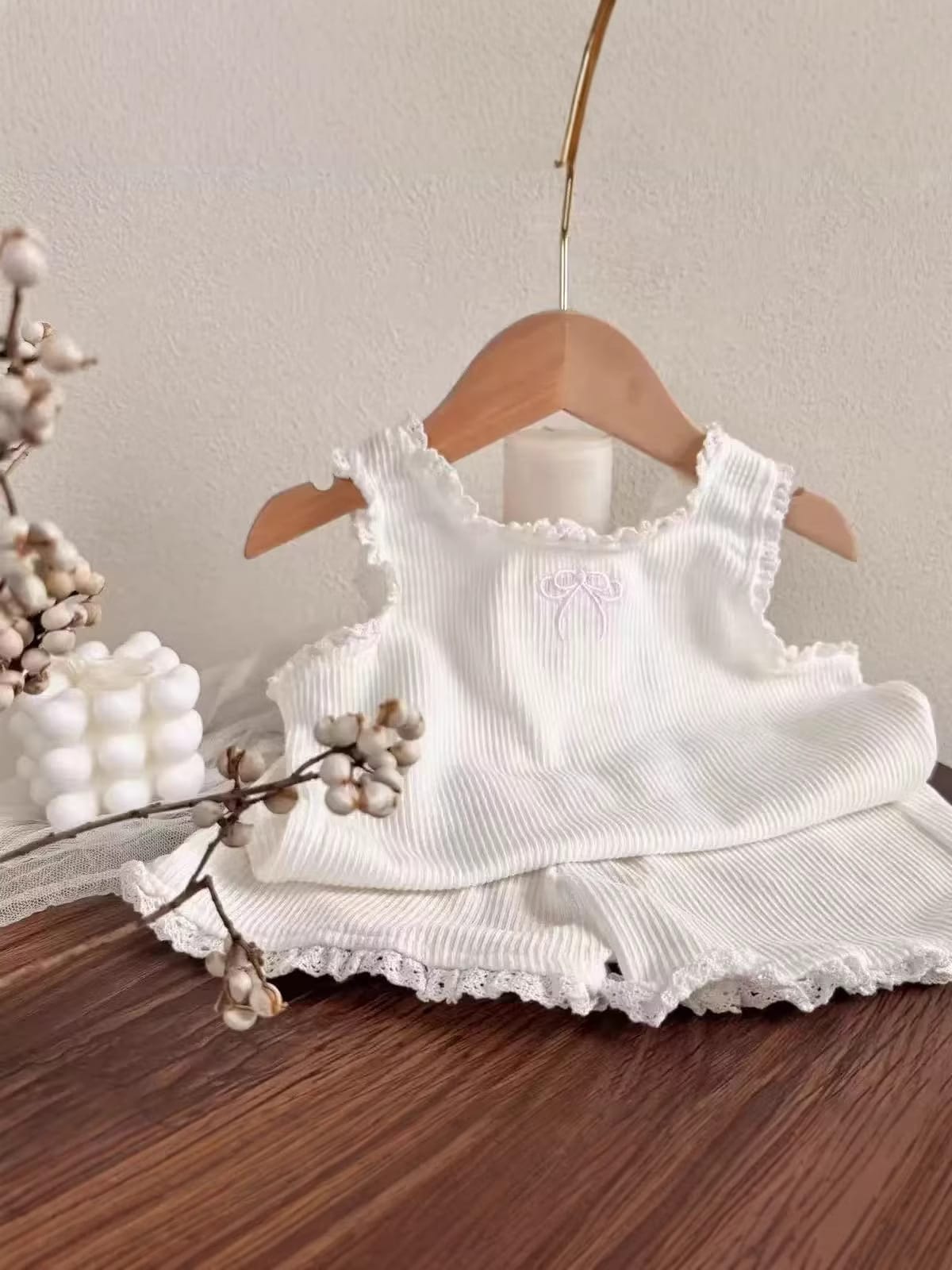 Bow Ribbon Ribbed Set ノースリーブTシャツ ショートパンツ【mh0012900】 yi nian ni ノースリーブセットアップ