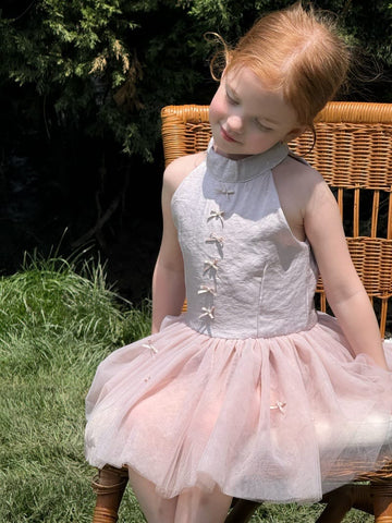 Bow Tulle Halter-Neck Elegant Princess Dress チュール ホルターネックワンピース【mh0013239】 Gray Pink / 90cm Chengle ノースリーブワンピース