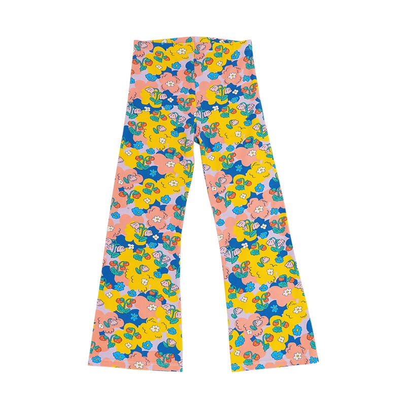 Bright Floral Lyocell Cotton Top Vibrant FlarePants 半袖Tシャツ ロングパンツ【mh0013091】 Pants / 100cm RICE & SKY 半袖セットアップ