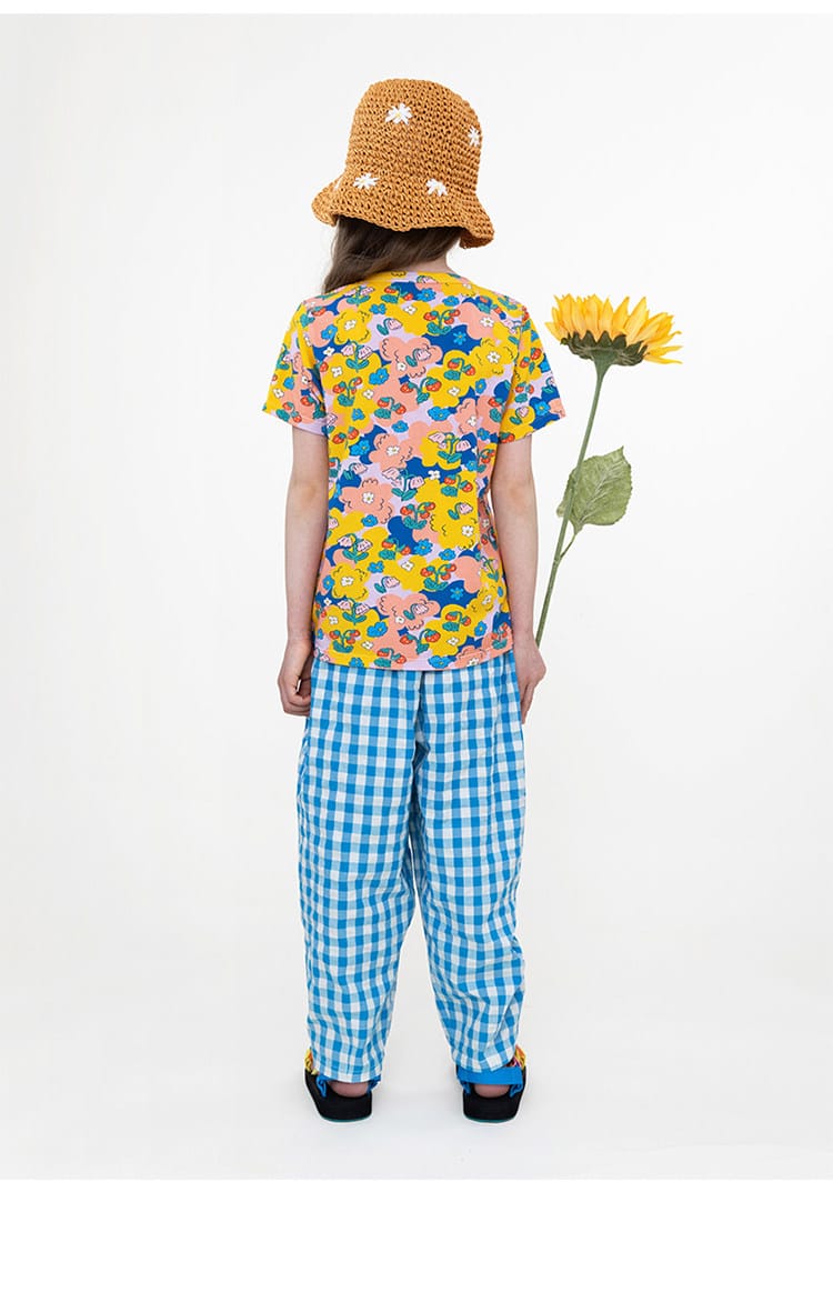 Bright Floral Lyocell Cotton Top Vibrant FlarePants 半袖Tシャツ ロングパンツ【mh0013091】 RICE & SKY 半袖セットアップ