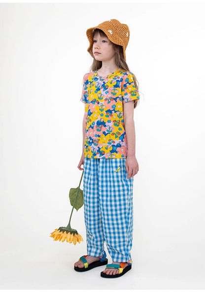 Bright Floral Lyocell Cotton Top Vibrant FlarePants 半袖Tシャツ ロングパンツ【mh0013091】 RICE & SKY 半袖セットアップ