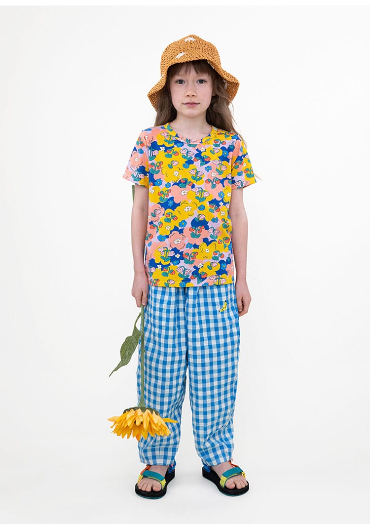 Bright Floral Lyocell Cotton Top Vibrant FlarePants 半袖Tシャツ ロングパンツ【mh0013091】 RICE & SKY 半袖セットアップ