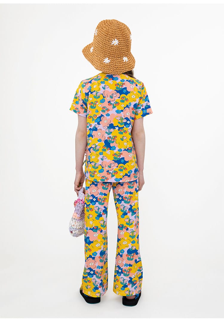 Bright Floral Lyocell Cotton Top Vibrant FlarePants 半袖Tシャツ ロングパンツ【mh0013091】 RICE & SKY 半袖セットアップ