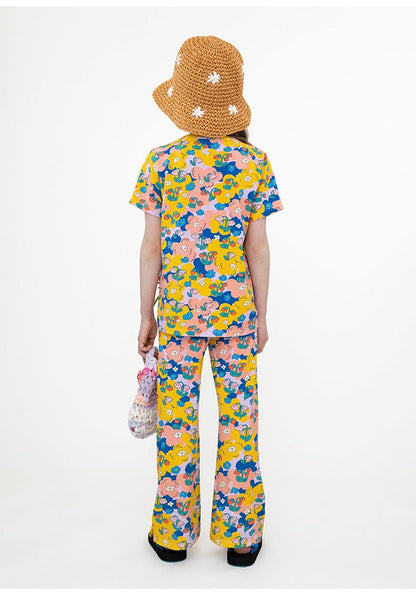 Bright Floral Lyocell Cotton Top Vibrant FlarePants 半袖Tシャツ ロングパンツ【mh0013091】 RICE & SKY 半袖セットアップ