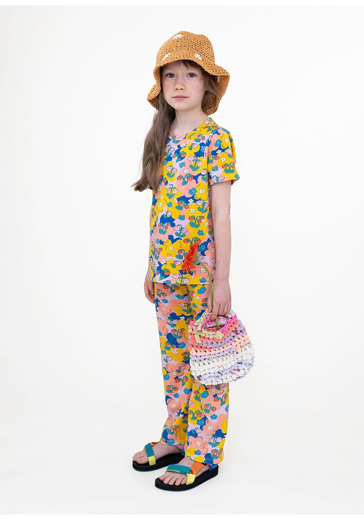 Bright Floral Lyocell Cotton Top Vibrant FlarePants 半袖Tシャツ ロングパンツ【mh0013091】 RICE & SKY 半袖セットアップ