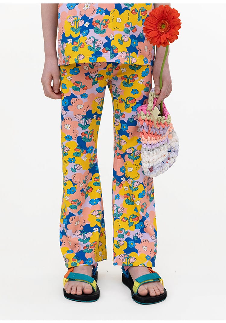 Bright Floral Lyocell Cotton Top Vibrant FlarePants 半袖Tシャツ ロングパンツ【mh0013091】 RICE & SKY 半袖セットアップ