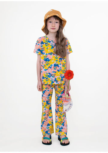 Bright Floral Lyocell Cotton Top Vibrant FlarePants 半袖Tシャツ ロングパンツ【mh0013091】 RICE & SKY 半袖セットアップ