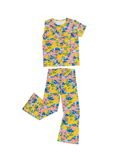 Bright Floral Lyocell Cotton Top Vibrant FlarePants 半袖Tシャツ ロングパンツ【mh0013091】 RICE & SKY 半袖セットアップ