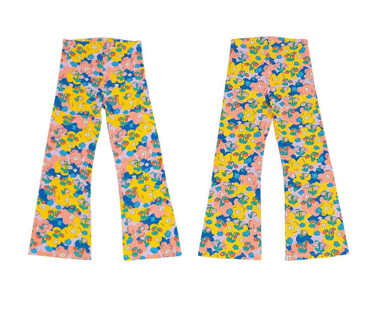 Bright Floral Lyocell Cotton Top Vibrant FlarePants 半袖Tシャツ ロングパンツ【mh0013091】 RICE & SKY 半袖セットアップ