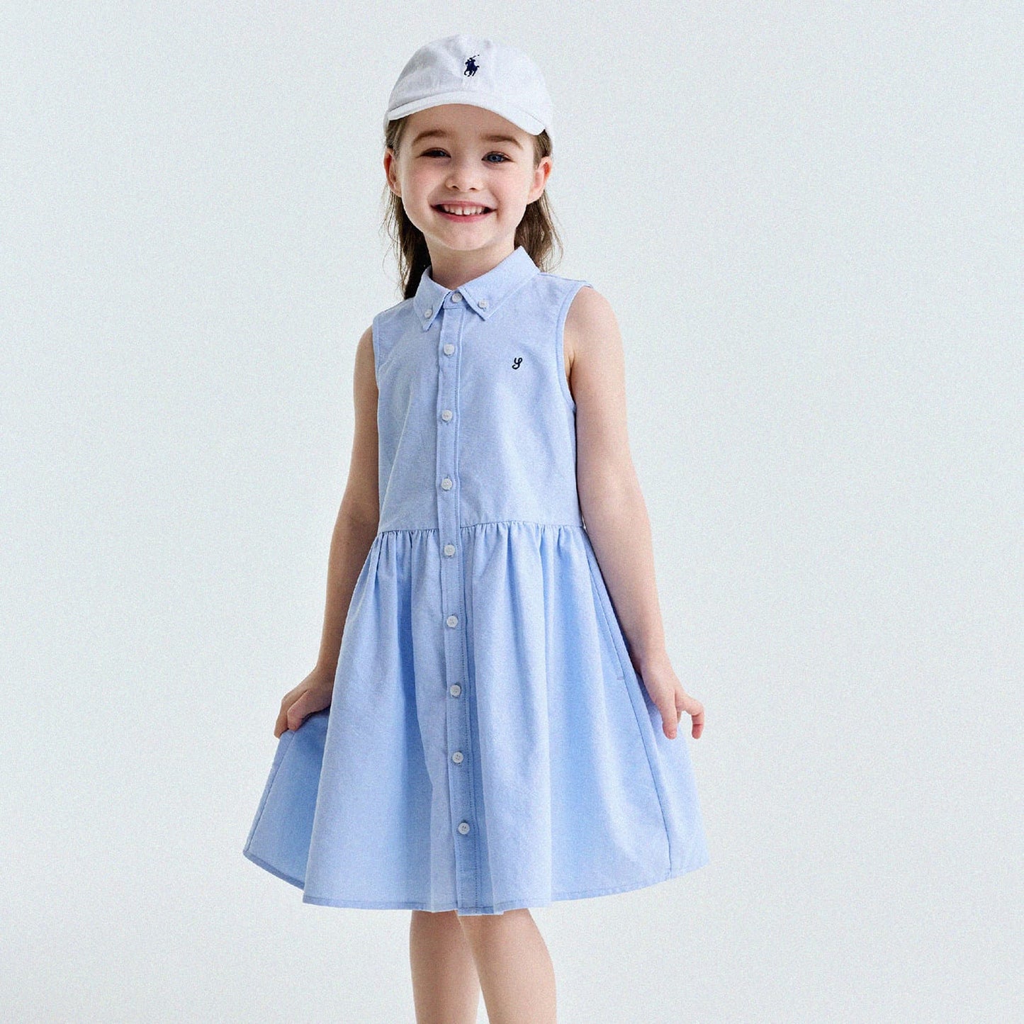 Button-Down Shirt Dress ポロカラー ノースリーブワンピース【mh0013180】 Light Blue / 90cm yunerma ノースリーブワンピース