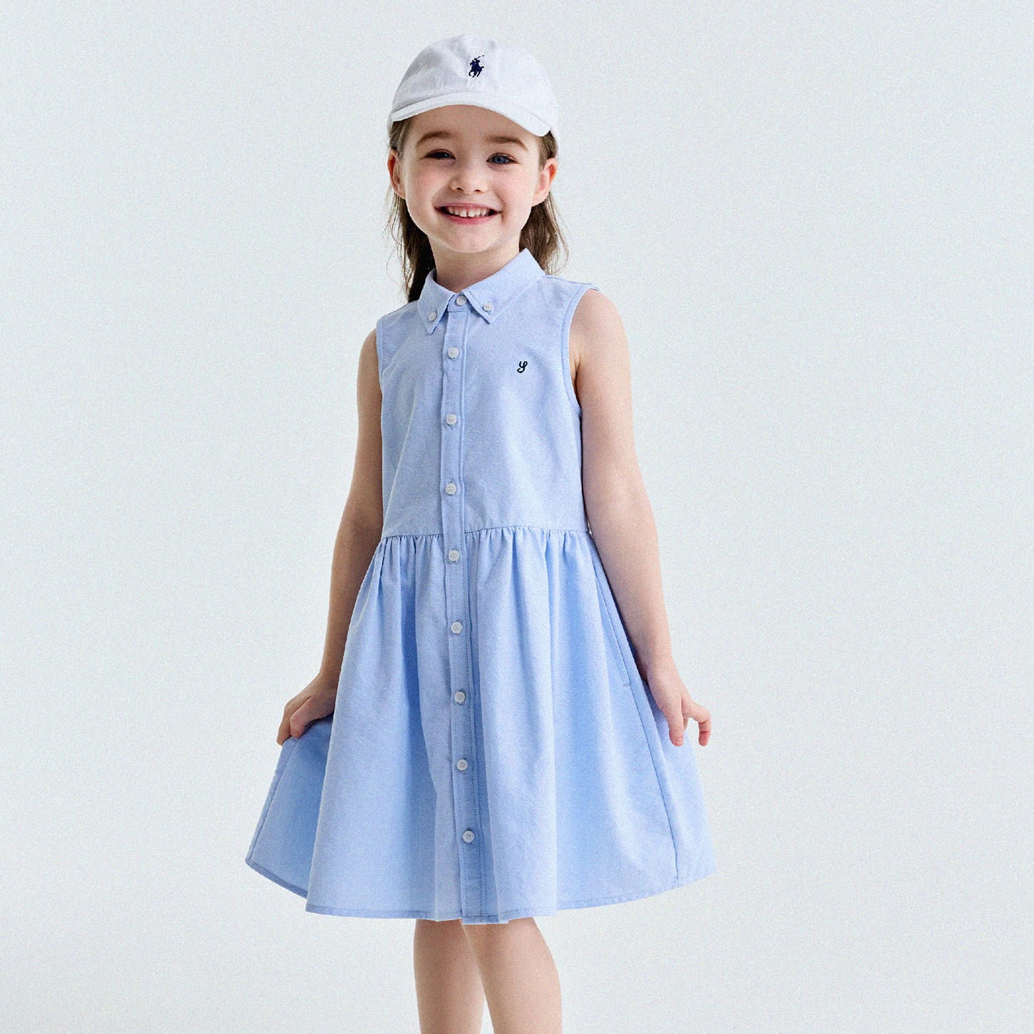 Button-Down Shirt Dress ポロカラー ノースリーブワンピース【mh0013180】 Light Blue / 90cm yunerma ノースリーブワンピース