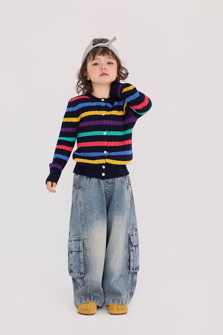 Cable Striped Woolen Cardigan ケーブル編み ボーダー カーディガン【mh0012381】 HEY BOOBII