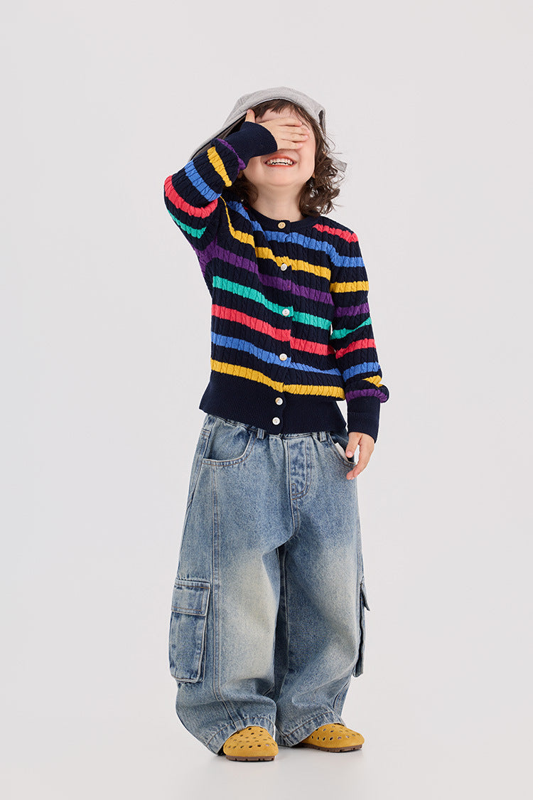Cable Striped Woolen Cardigan ケーブル編み ボーダー カーディガン【mh0012381】 HEY BOOBII