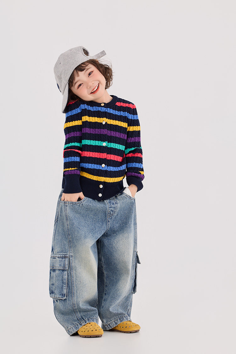Cable Striped Woolen Cardigan ケーブル編み ボーダー カーディガン【mh0012381】 HEY BOOBII