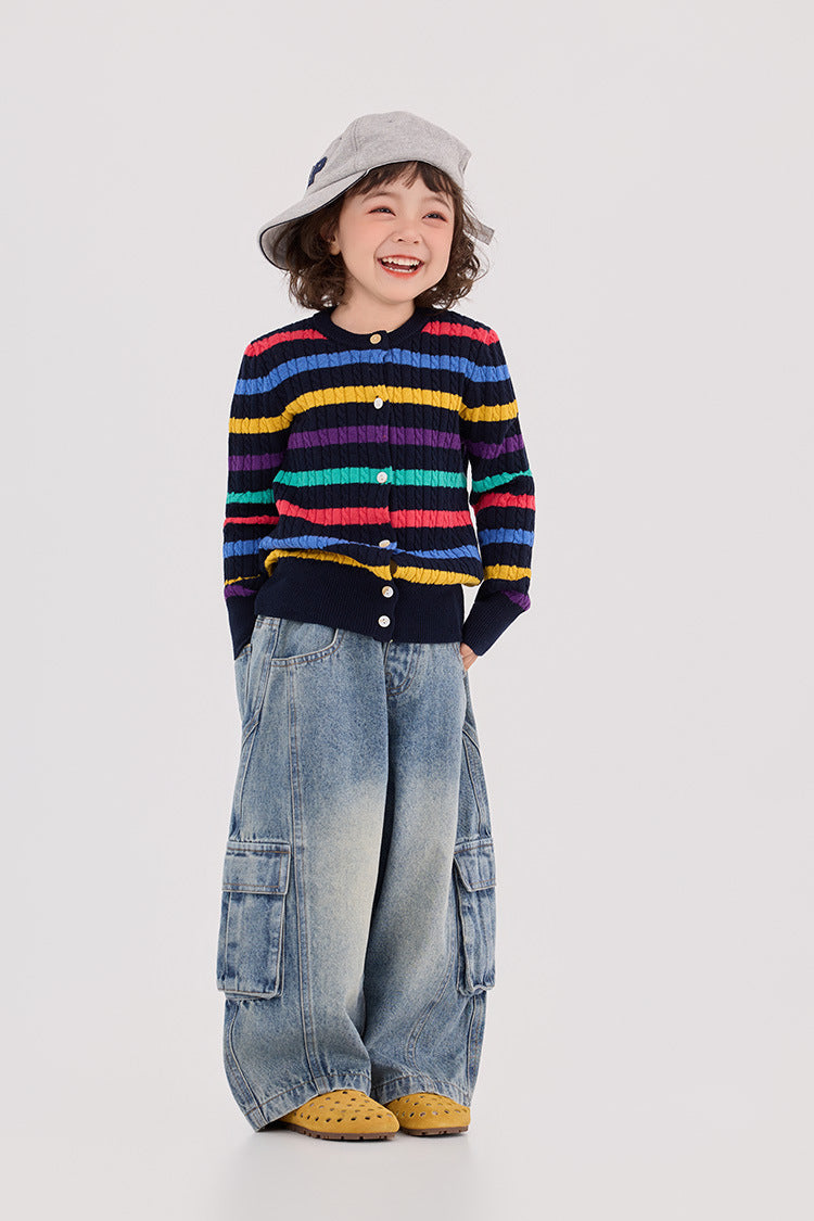 Cable Striped Woolen Cardigan ケーブル編み ボーダー カーディガン【mh0012381】 HEY BOOBII