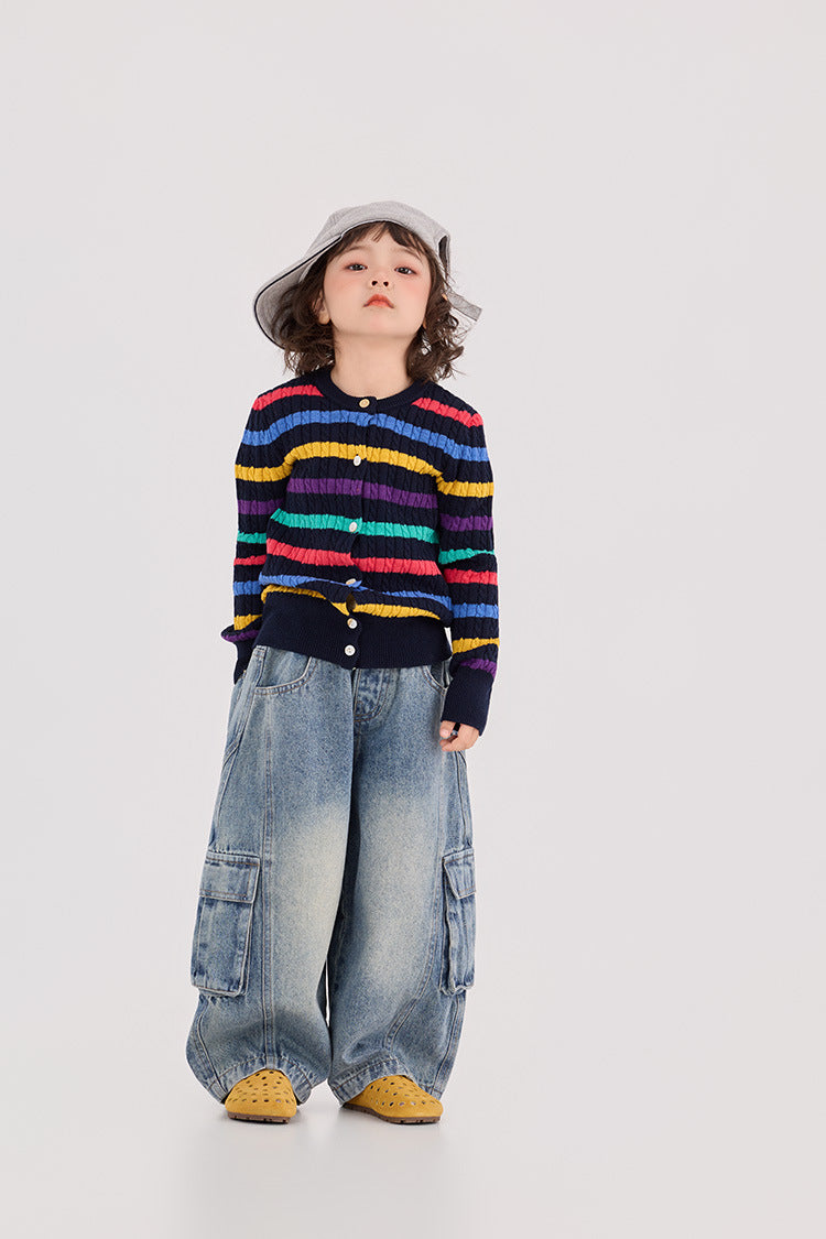 Cable Striped Woolen Cardigan ケーブル編み ボーダー カーディガン【mh0012381】 HEY BOOBII