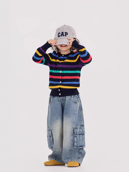 Cable Striped Woolen Cardigan ケーブル編み ボーダー カーディガン【mh0012381】 mamahalo shop