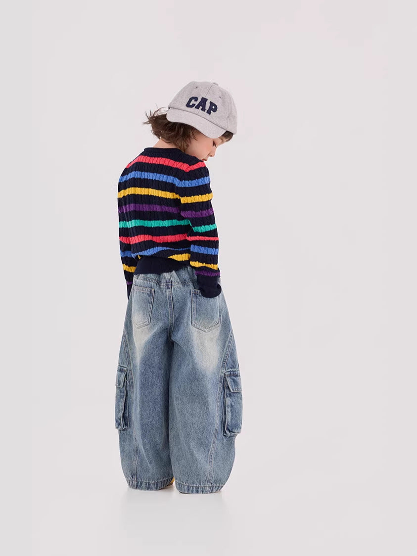 Cable Striped Woolen Cardigan ケーブル編み ボーダー カーディガン【mh0012381】 mamahalo shop