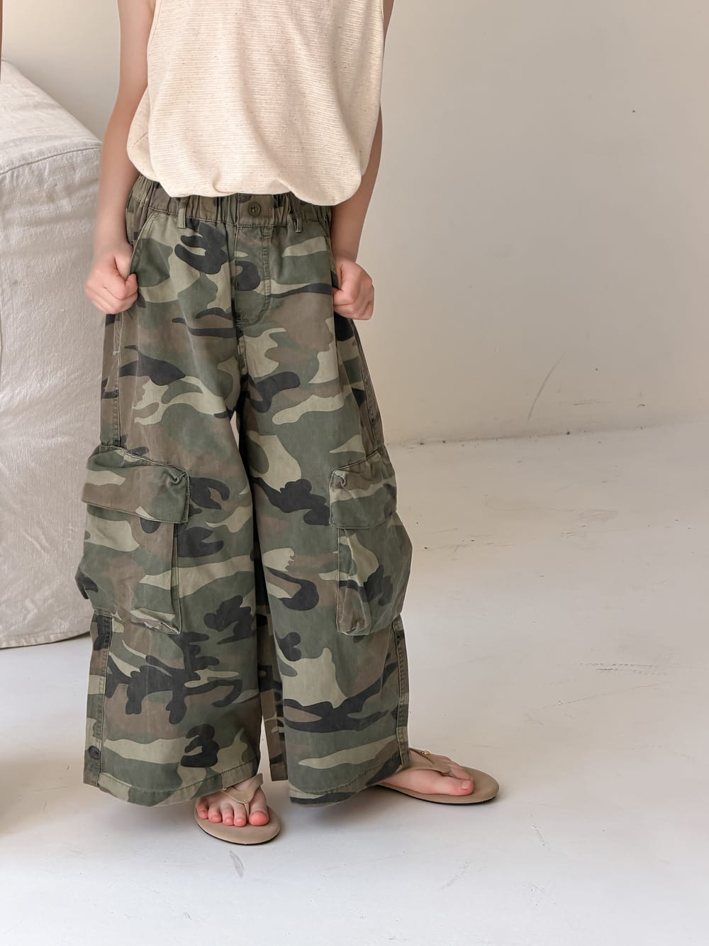 Camouflage Cargo Wide-Leg Pants 迷彩 ロングパンツ【mh0013125】 Camouflage / 100cm KUMAI.KIDS ロングパンツ・スウェットパンツ